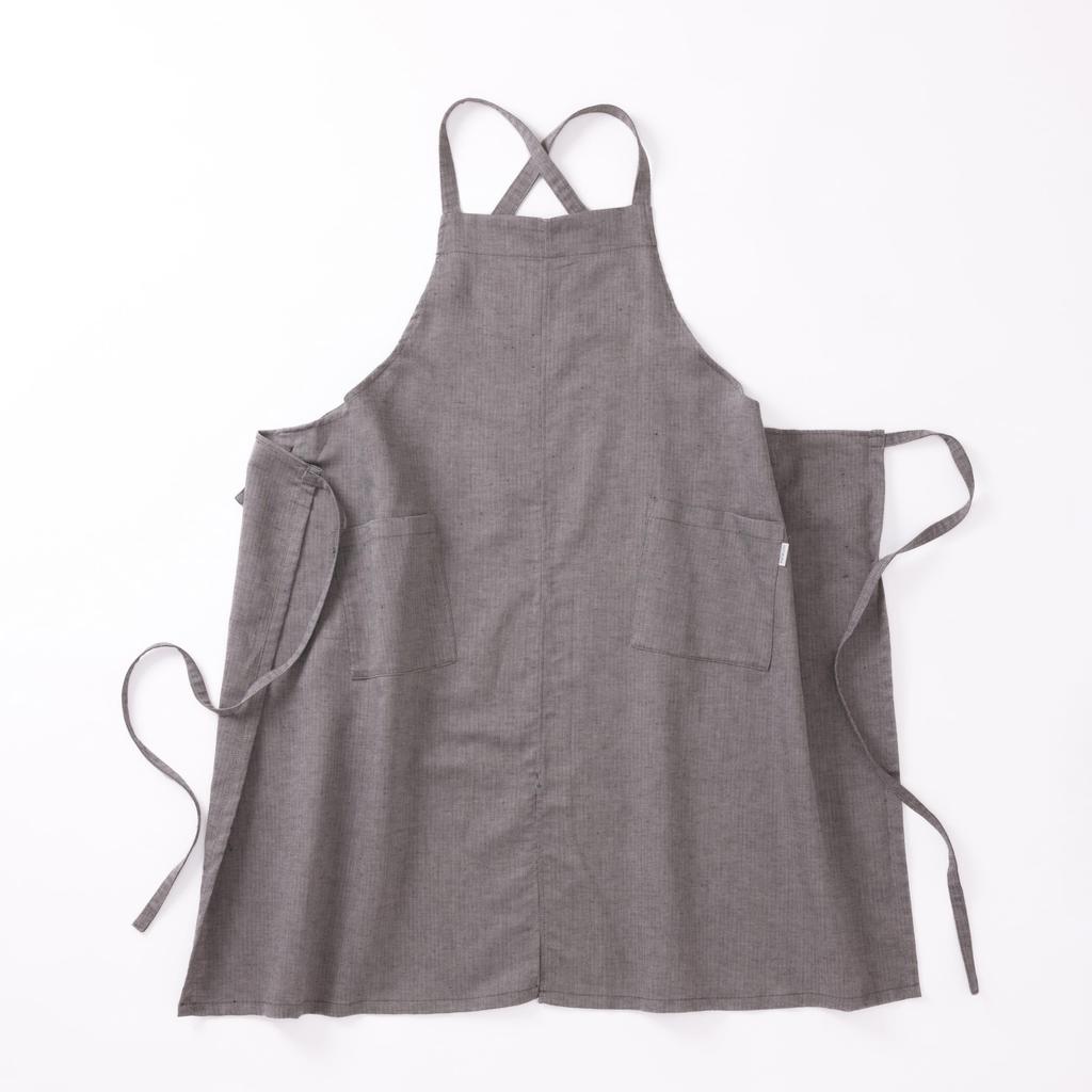 Cotton Linen Herringbone Apron [HaTaKaKe] (Black)