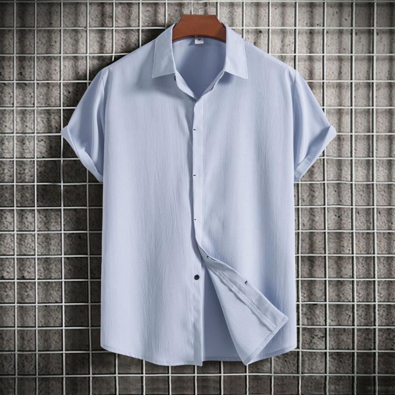 Summer 2026 Men's Loose Solid Color Short-Sleeved Button-Down Casual Shirt