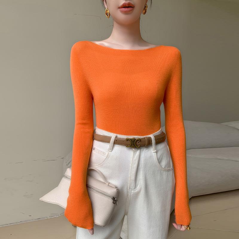 2025 Women's 100% Wool Seamless Slim Fit One-Shoulder Fine Knit Sweater, Machine Washable, 18 Gauge Yangzi Yarn