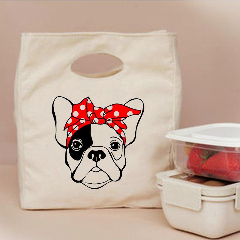 French Bulldog Print Portable Lunch Bag New Thermal Insulated Box Tote Cooler Handbag Bento Pouch Dinner School Food Storage Bag