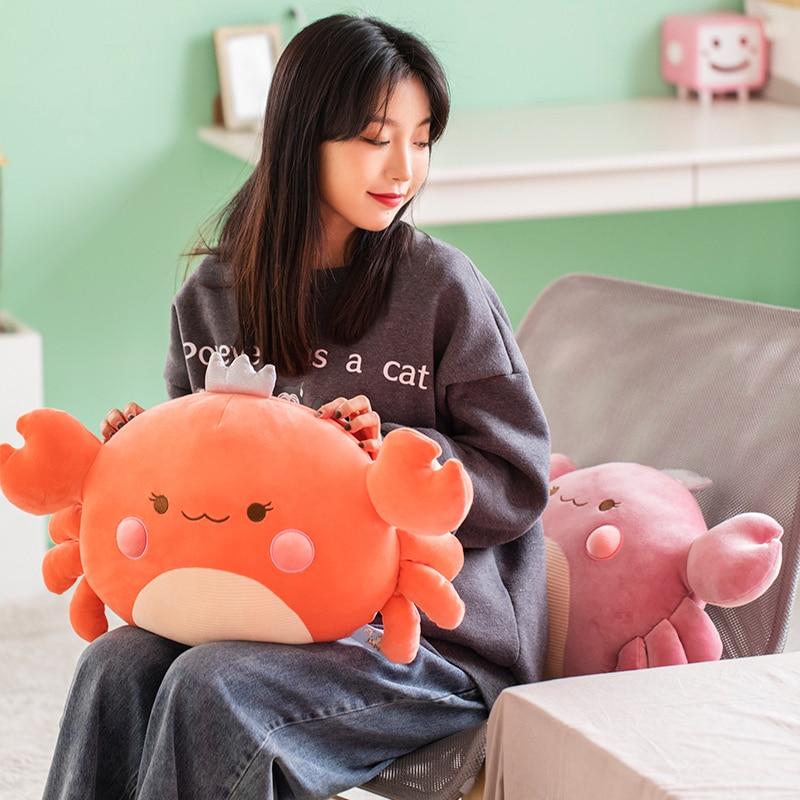 1pc 58cm Down Cotton Stuffed Crab With Crown Plush Toys Underwater Animal Cute Plushie Chair Sofa Cushion Decor Toy Throw Pillow