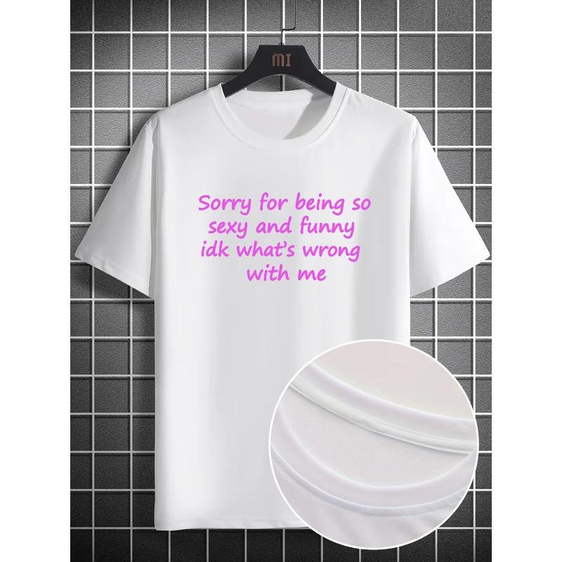 European Size [Humorous Letter T-Shirt] Lightweight Cotton Men's Casual Short-Sleeve T-Shirt - Humorous Letter Print, Crew Neck, Machine Washable