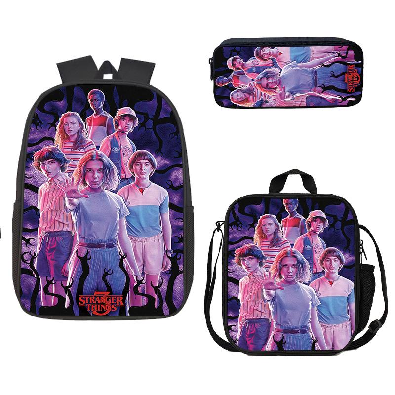 Stranger Things Schoolbag, Pencil Bag, Meal Bag To Map Z Three-Piece Large-Capacity Backpack Colorful