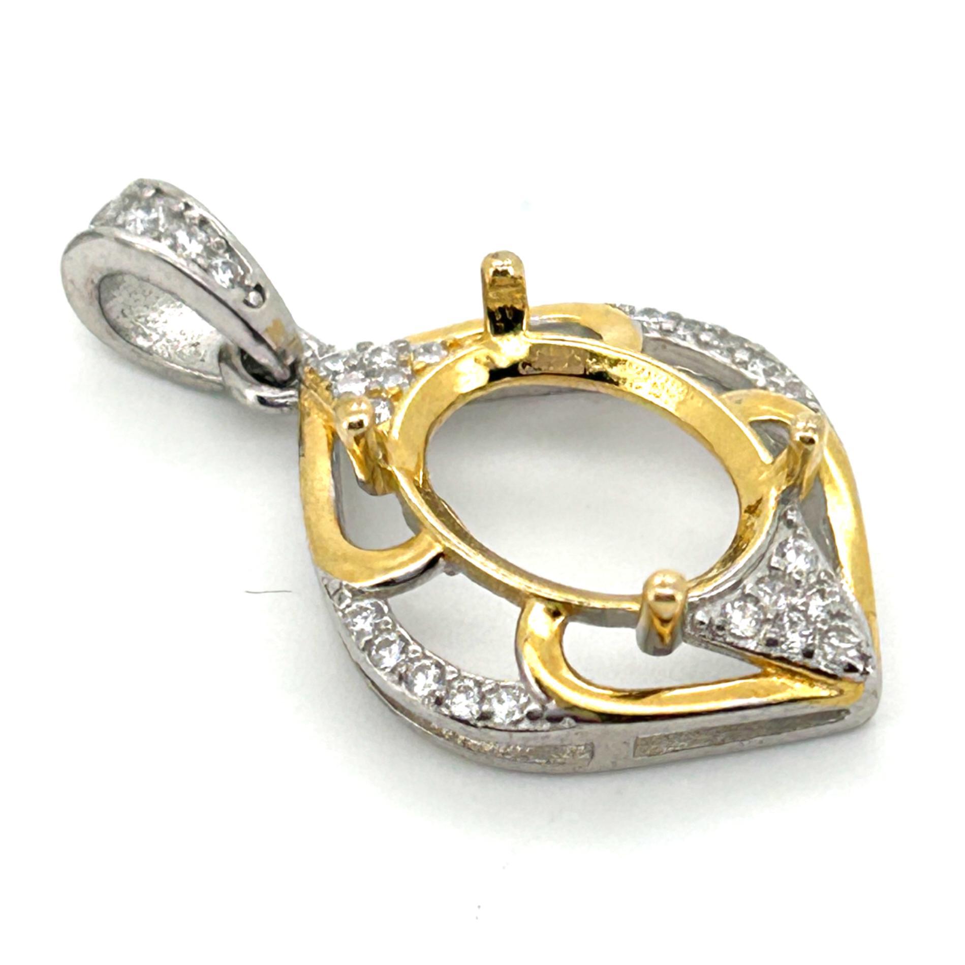 

Подвеска из стерлингового серебра 925 пробы, двухцветная, с овальным драгоценным камнем 8x10 мм, для DIY, ручной работы, оправа для инкрустации, для колье S925 Silver