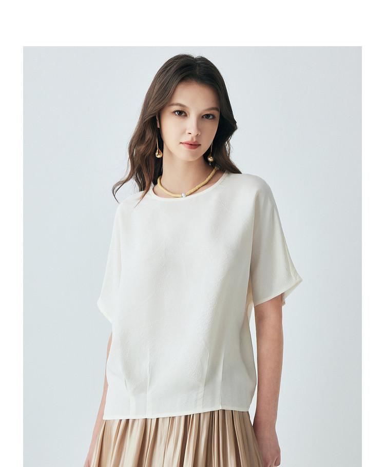 19 MMM Crown Le Crepe 26 Summer Round Neck Extremely Simple Style Short Sleeve Loose and Skinny Mulberry Silk T-shirt for Women