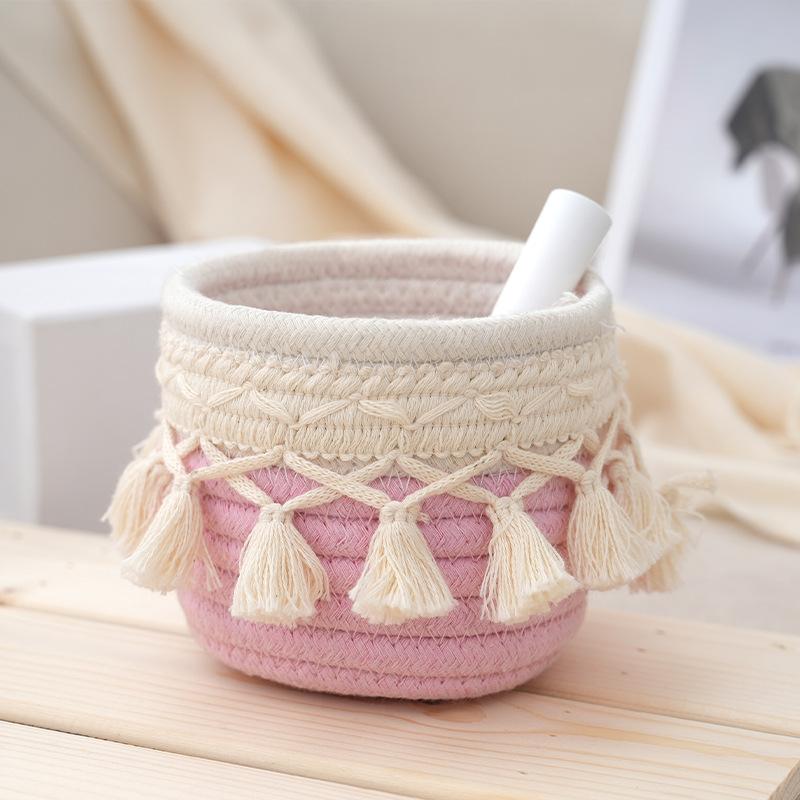 Organizér na štětce na make-up, Mini úložný košík na hřebeny a kartáče, Košíky v boho stylu pro držák na tužky a pera