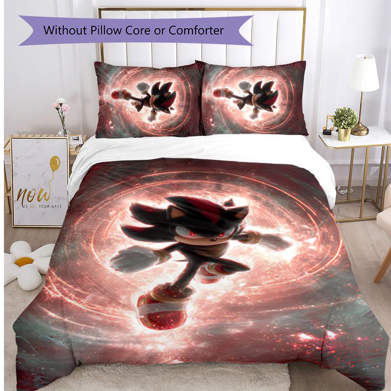 Shadow the Hedgehog Pattern Printed 3PCS Bedding Set, Soft Skin-Friendly Washable Duvet Cover & Pillowcases Set
