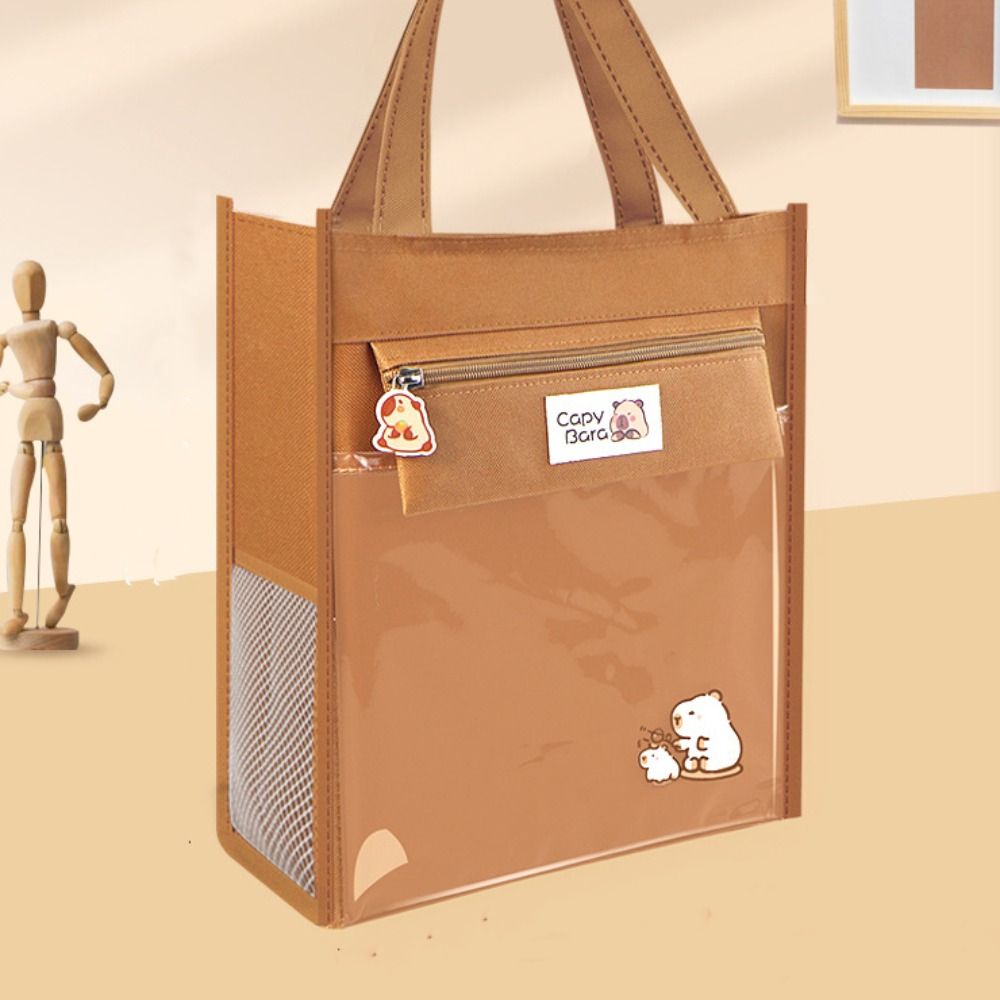 

Large Capacity Capybara Tutoring Bag Coffee Cartoon Kids Document Bag Capybara School Bag Children
