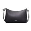 Silver Metallic Logo Zip Closure Mixed Faux Leather Crossbody Shoulder Bag Women's Black