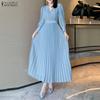 Women Elegant Lace Patchwork Casual V-Neck Long Sleeve Pleated Dress