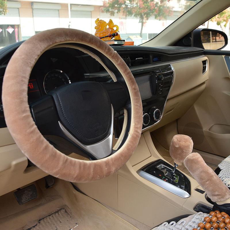 Auto Lenkradabdeckung Schutz Dekoration Warm Super Dick Plüsch Kragen Weich Schwarz Rosa Damen Mann