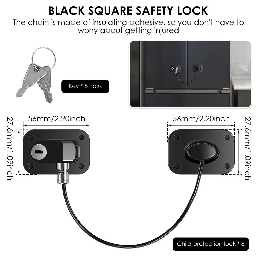 4/8 PCS Cabinet Lock Proof Refrigerator Lock with Key Self Adhesive Fridge Lock Combo Child Freezer Door Lock for Baby Safety