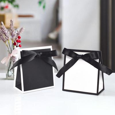10pcs Ribbon Bow White Card Board Paper Tote Gift Bags With Handles Shopping Party Wedding Party Birthday Retail Packaging Bags