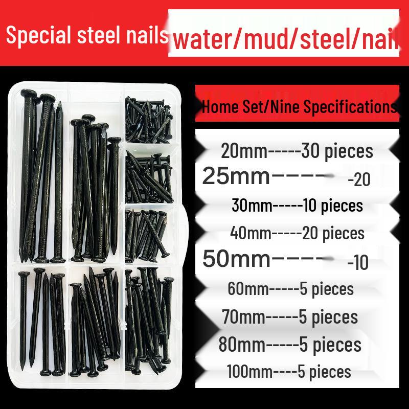 High-Strength Black Steel Nails for Concrete, Picture Hanging & Advertising