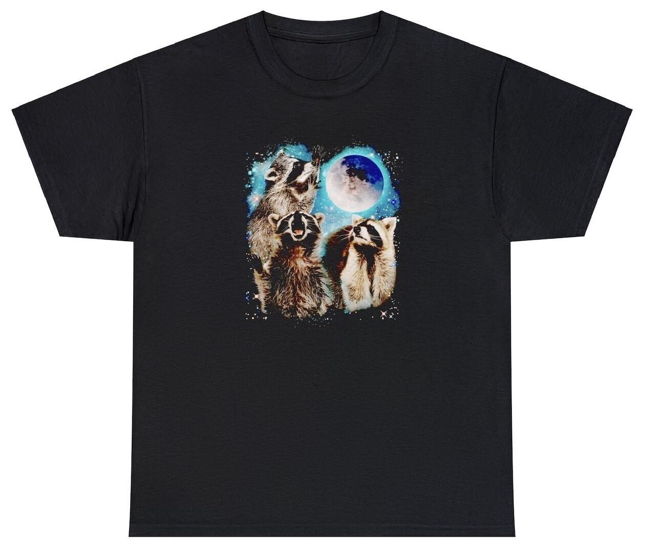 Three Raccoons Howling At The Moon T Shirt Funny Racoon Lover Meme Humor Tee XXL