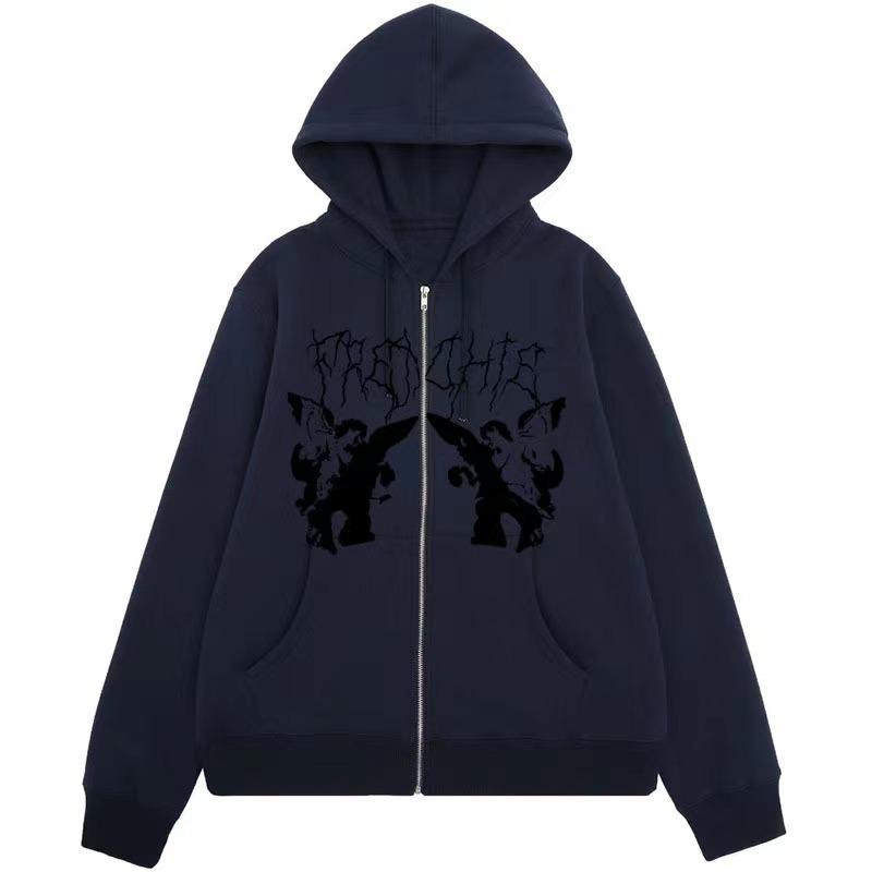 2023 Nuevo Cárdigan con Capucha Europeo y Americano con Cremallera Sudadera Retro Abrigo de Pareja Oversize de Moda Urbana para Hombre y Mujer