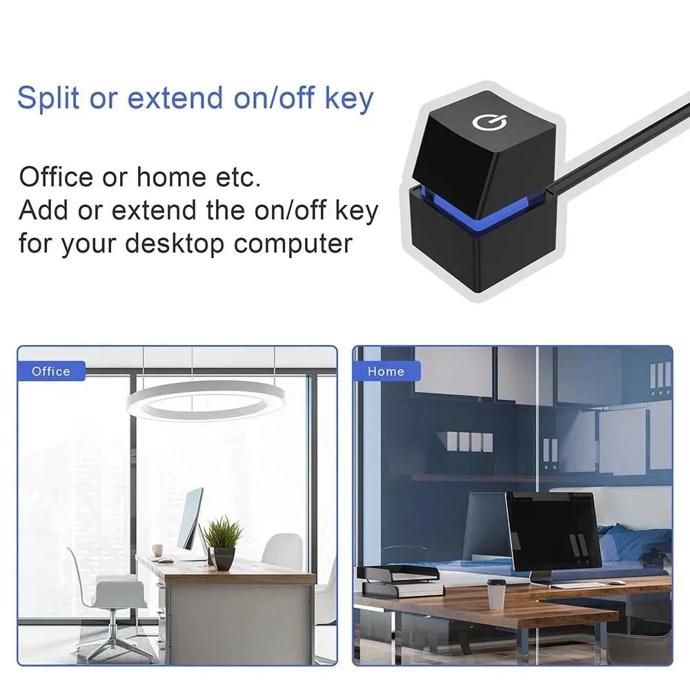 2M External Desktop Computer Power Button Switch Mechanical Key PC Extension Cable PC Start Power On Off Switch for Home Office