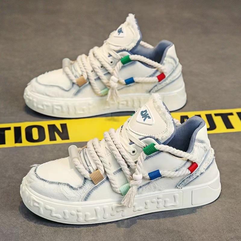 Sneakers Patchwork di Jeans Scarpe Casual con Lacci e Plateau