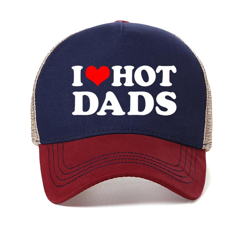 Gorra de Béisbol I Love Hot Dads verano malla Transpirable Gorra Trucker Casual Deportes caza Gorras de papá Ajustable Snapback hats Garros