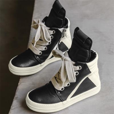 Fashion Classic Black White Men's High Top Shoes Zipper Platform Sneakers Men Autumn Leather Ankle Boots Men Streetwear Designer Shoes
