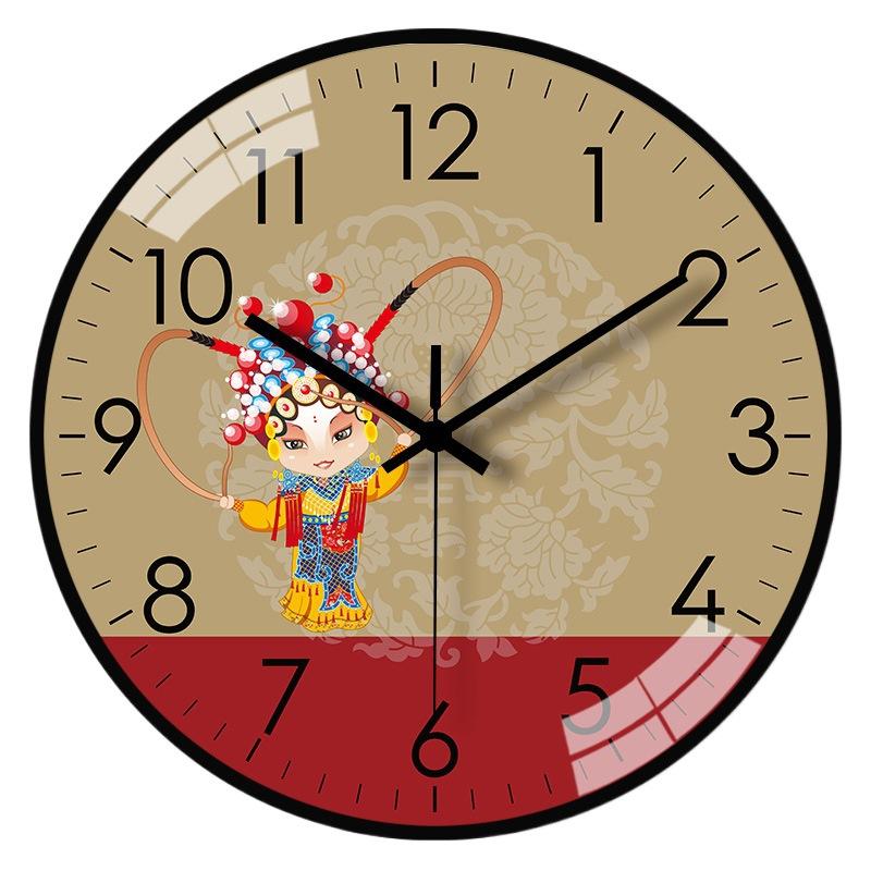 10-inch 25cm Peking Opera National Style Home Watch Wall Clock Living Room Clock Automatic Time-Signal Radio Clock