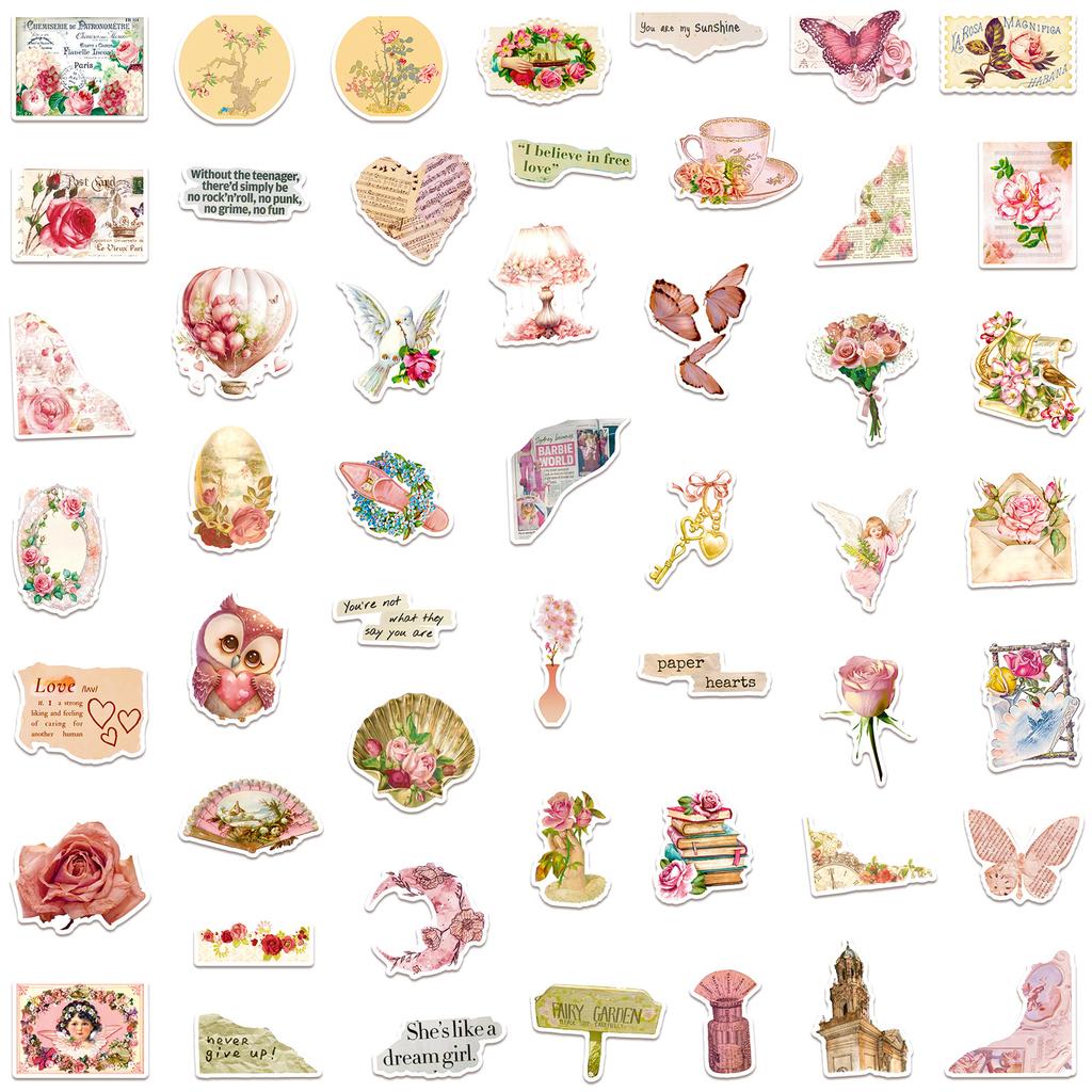 10/25/50pcs Pink Retro Paper Pieces Stickers Graffiti for DIY Scrapbooking Phone Laptop Guitar Travel Luggage Helmet Stationery