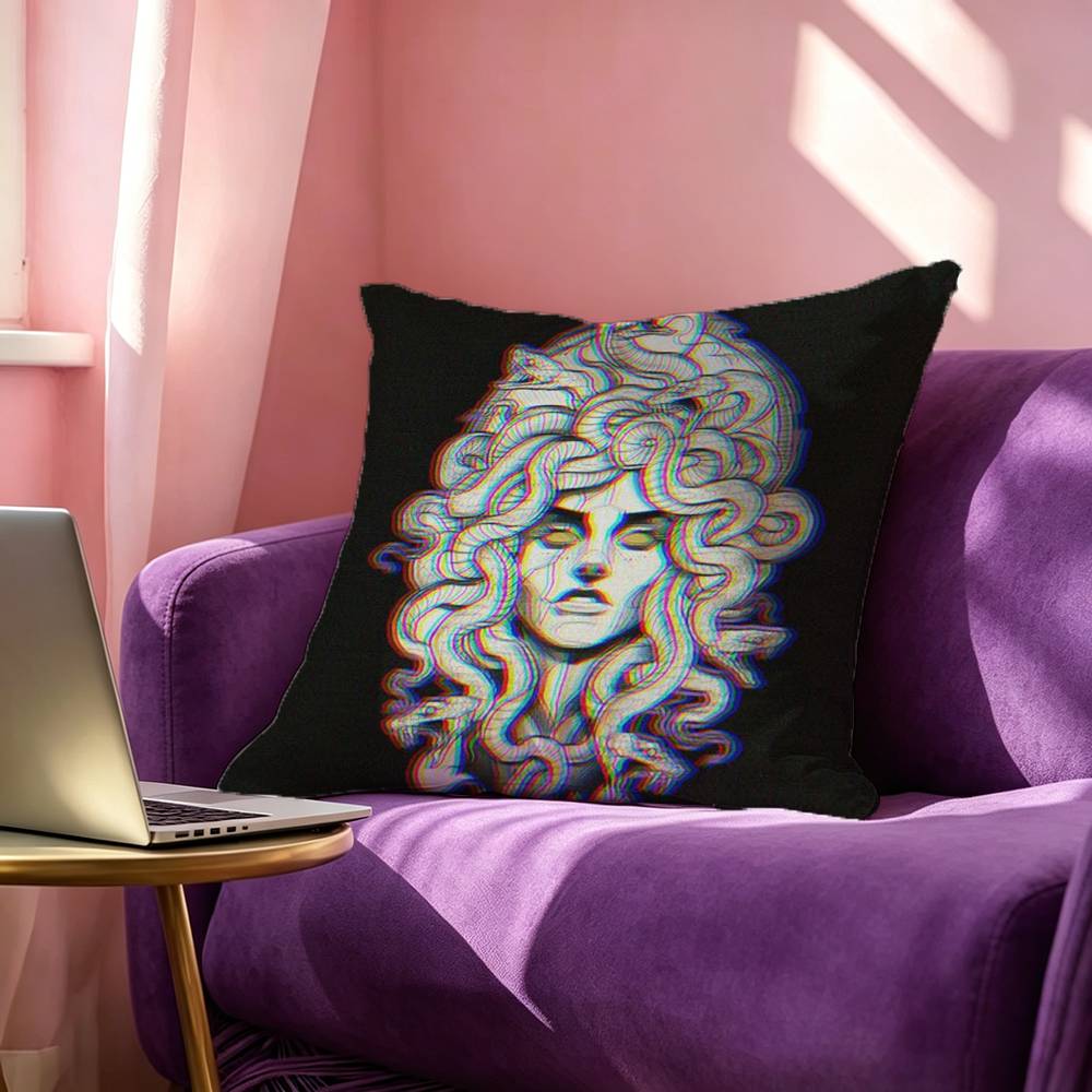 Greek Mythology Art Medusa Phone Square DoubleSided Printed Pillow Case Bedroom Bedside Pillow Sofa Cushion Cover