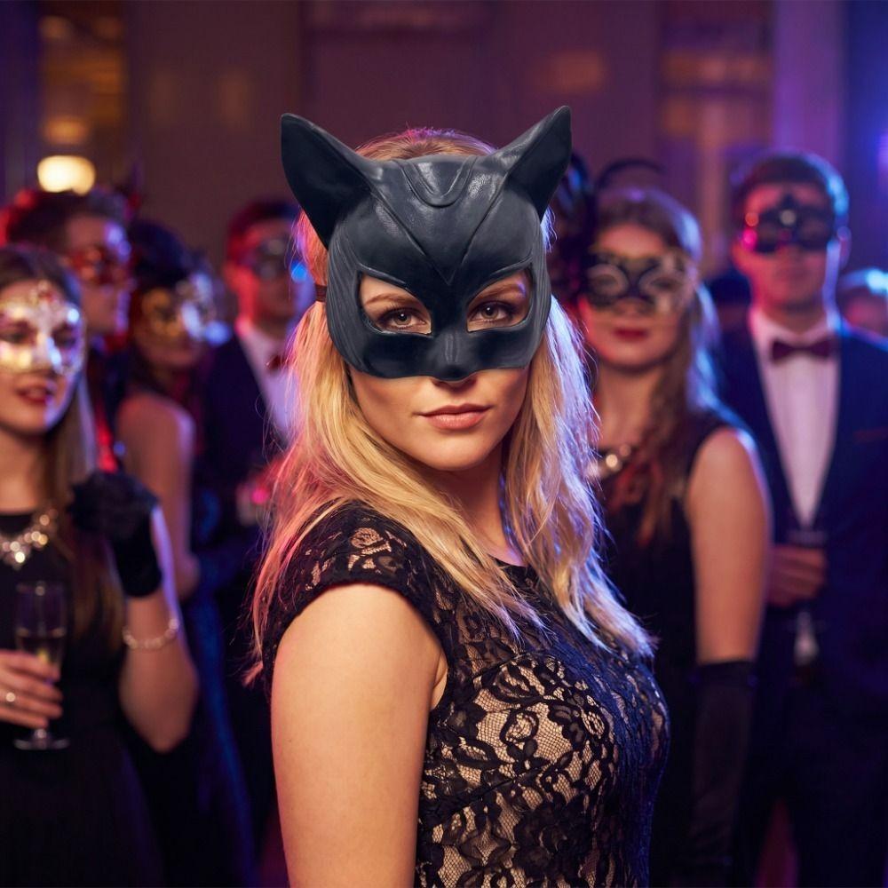 Fancy Prom Cat Women Mask BlackCosplay Half-Face Mask Cat Ear Mask Halloween Festival Party Mask