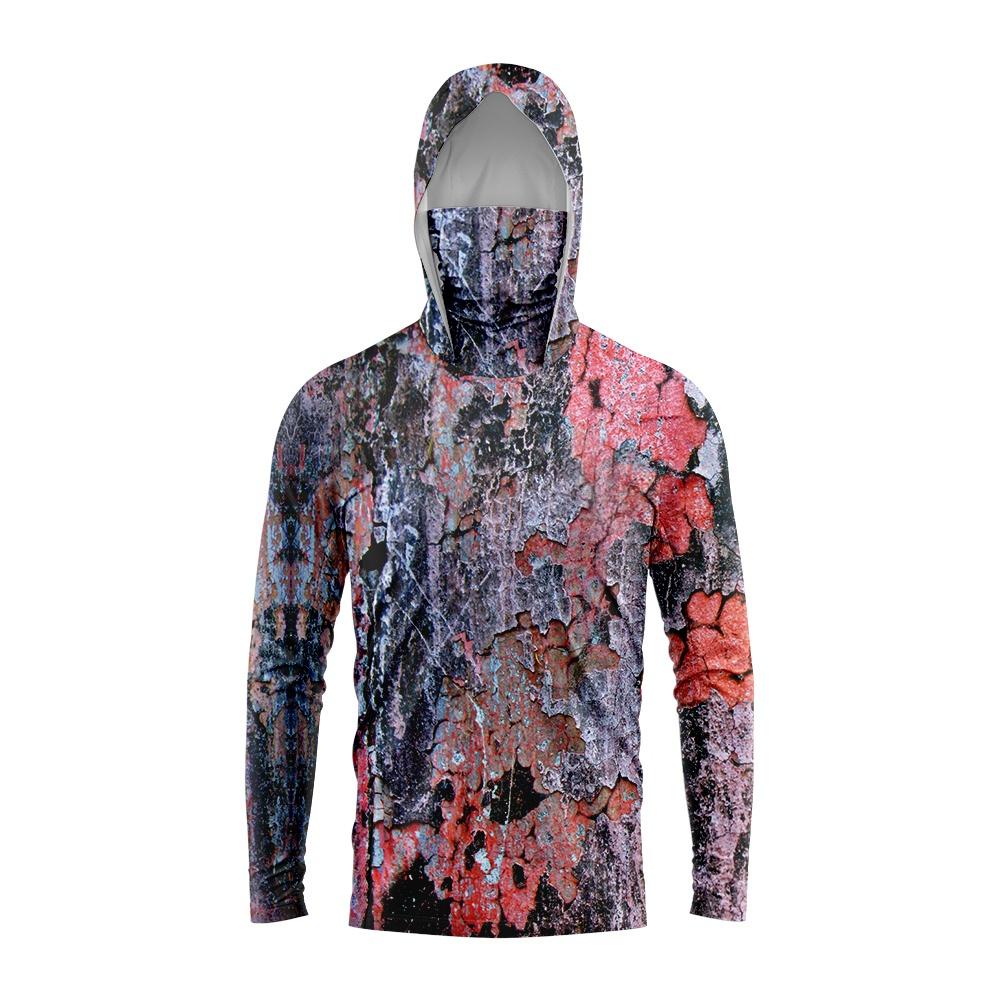MALFC Hood Fishing Shirt Fishing Apparel Men Long Sleeve Fishing T Shirt UV Protection