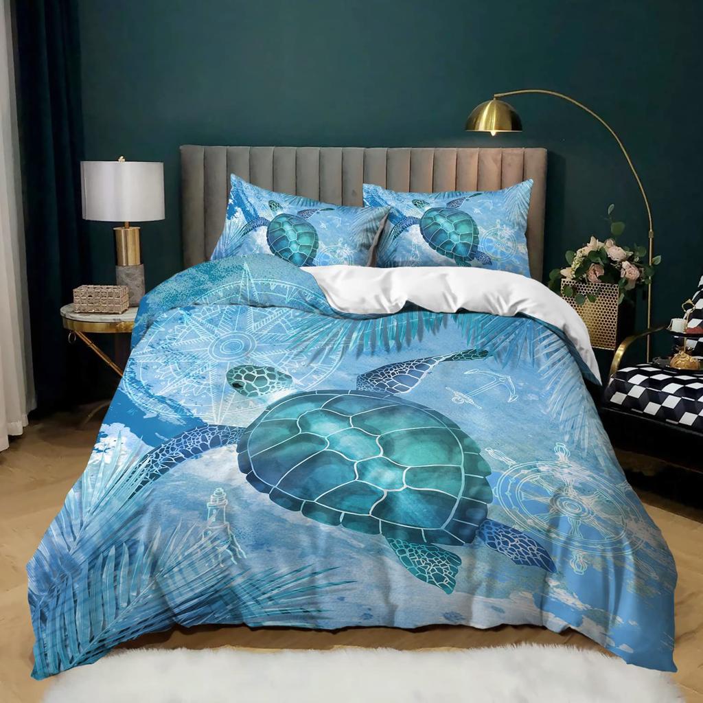 Three-Piece Marine Turtle Animal Digital Print Quilt Pillowcase Bedding Home Textile Kit