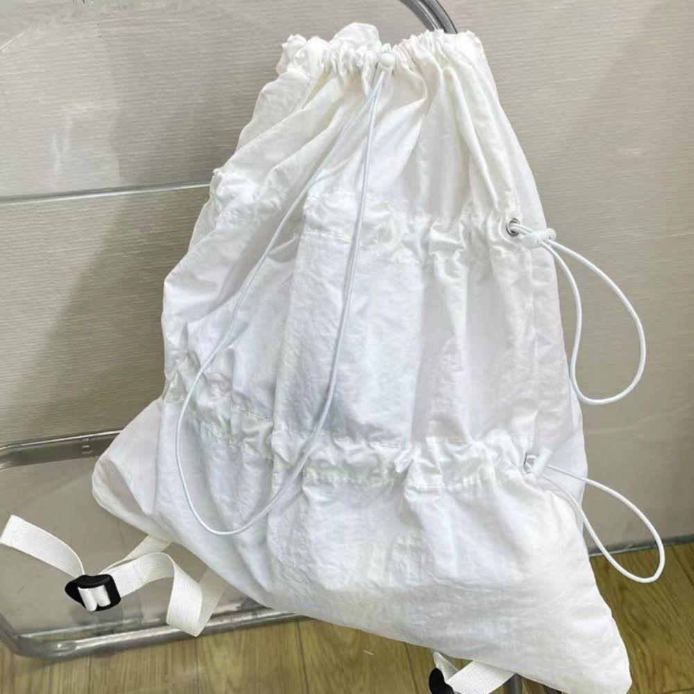 

Черно-белые рюкзаки на шнурке Легкий походный рюкзак Повседневная нейлоновая сумка через плечо для девочек белый