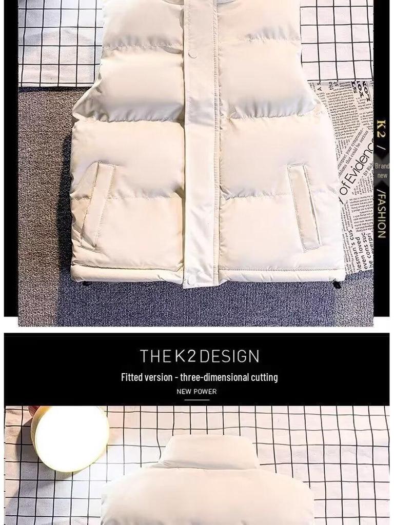 Unisex Korean Casual Solid Vest - Autumn/Winter Warm Sleeveless Down Cotton Outerwear.