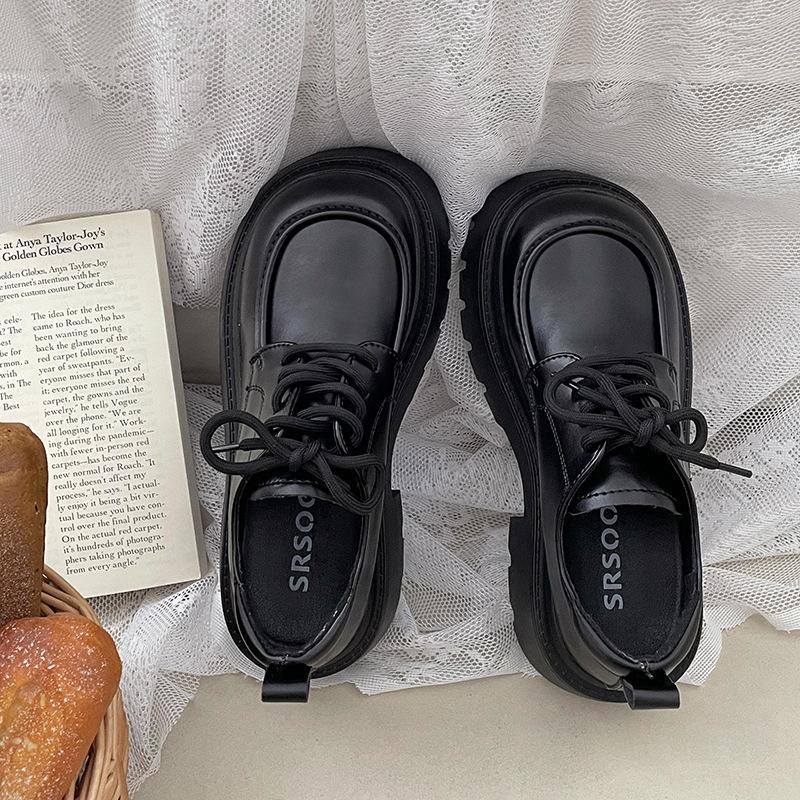 Damen Derby Schuhe Herbst Britischer Stil Damenschuhe Loafers Mit Fell Runde Zehen Clogs Plattform Casual Sneaker Leder Herbst Pr