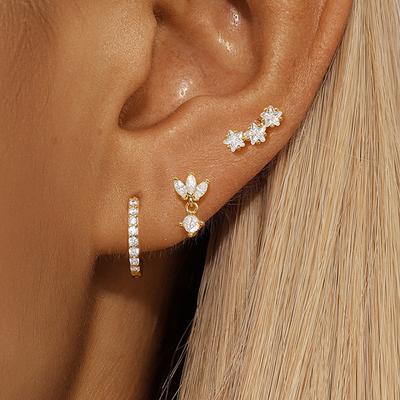3Pcs/Set Luxury Star Pendant Piercing Earrings Set for Women Stainless Steel Zircon Punk Ear Studs Earring Lady Jewelry Aretes