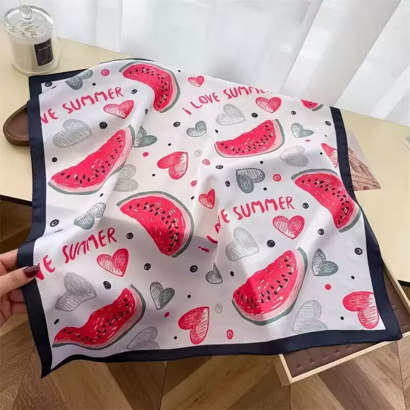 70x70cm Lightweight Cotton Silk Square Scarf With Boho Floral Print Breathable Neck Wrap Women