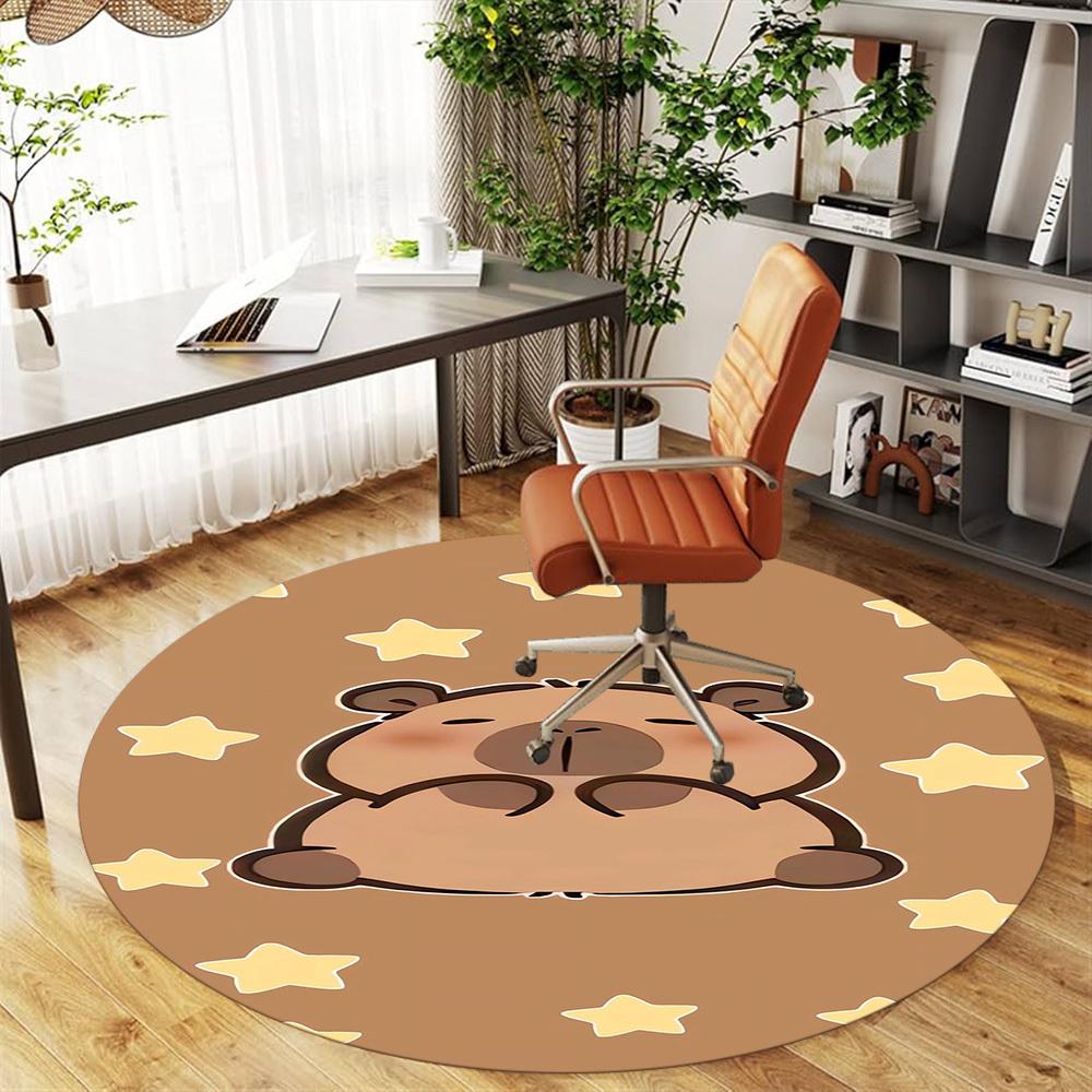 1PC Capybara Stars Cute Round Chair mat Area Rug - Non-Slip, Floor Mat for Office, Bedroom, home decor Christmas Gift c0528118