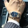 OLEVS Men's Watch with Moon Phase Timer, Quartz Movement, Stainless Steel Band, Simple and Fashionable, Waterproof, Luminous, Date Display, Blue