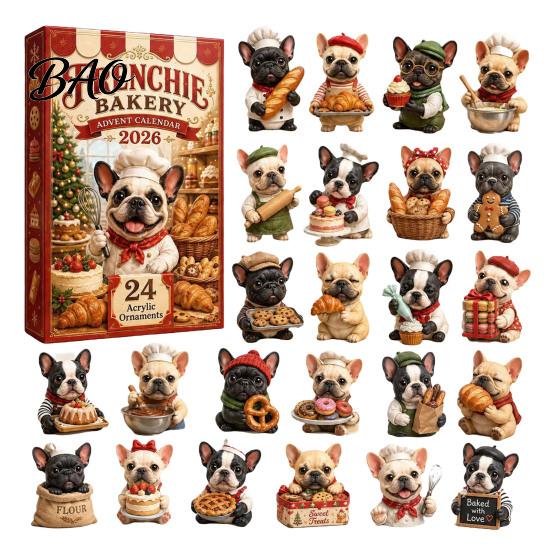 Christmas Advent Calendar 2026 Dog Calendar, 24-Day Acrylic Ornament Set with Mini Puppy Kids Gifts Figures, 2D Flat Tree Hanging Countdown