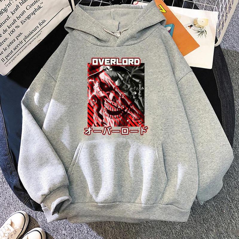 2026 Overlord IV Momonga Print Gothic Punk Casual Men's Japanese Anime Cartoon Pattern Hoodie Long Sleeve Autumn