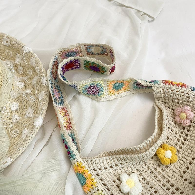Flower Handwoven Bag Women, New Summer Niche Seaside Vacation Beach Bag Versatile Shoulder Messenger Bag