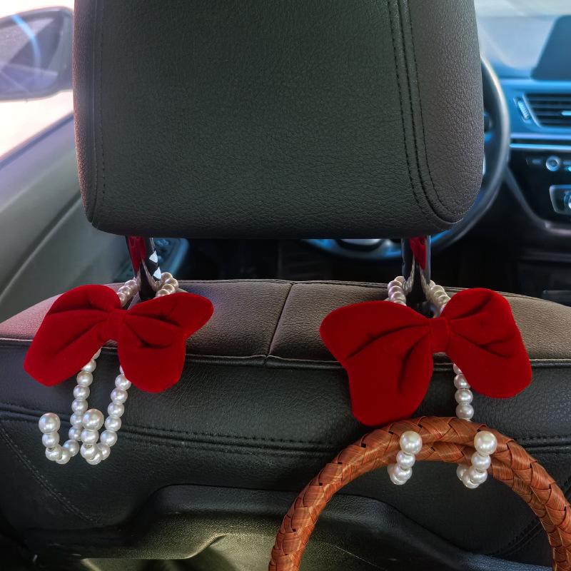 2pcs Luxury Bowknot Car Seat Hooks Stainless Steel, Multi-Functional Rear Seat Organizer for Women