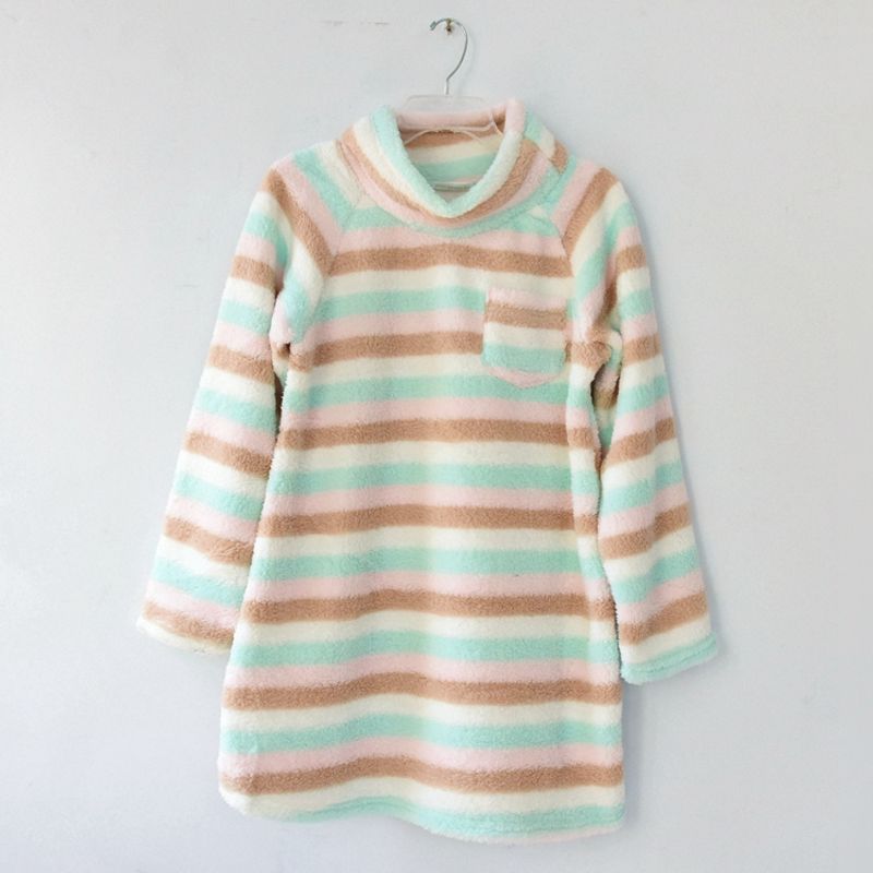 

Japanese Style Sweet Stripes Soft Lambswool Long-Sleeved Pajamas Brown green stripe One size
