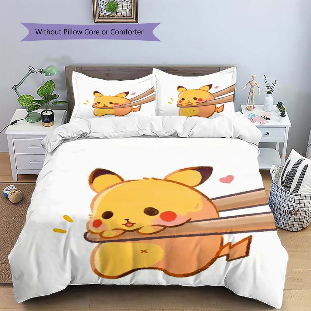 Pikachu Patterned Pillowcase & Duvet Cover Set Anime Graphic Bedding for Bedroom  Wonderful Present for Anime Lovers.-TING