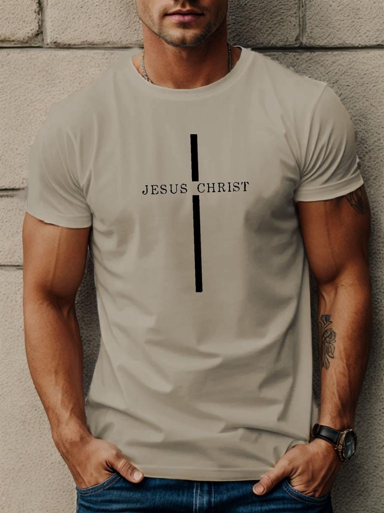 100 cotton Unisexs casual loose breathable and fashionable JESUS CHRIST letter pattern printed short sleeved round neck top