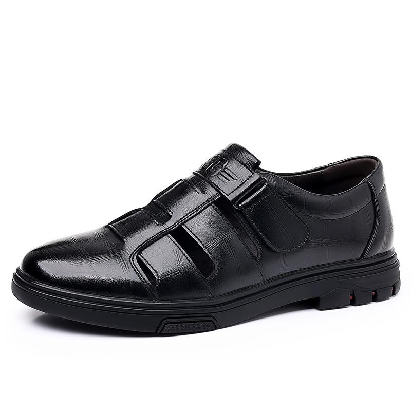 Men's Leather Sandals Summer Breathable Casual Hollow Leather Shoes Bag Head Middle and Old Non-slip Hole Shoes