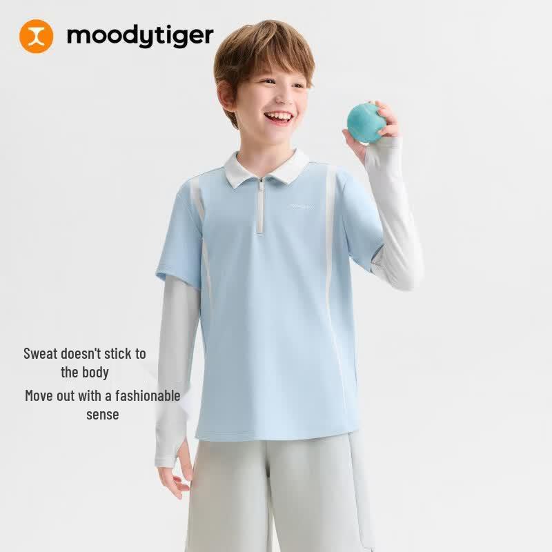 Moody Tiger Boys' Long-Sleeve Color-Block Polo T-Shirt