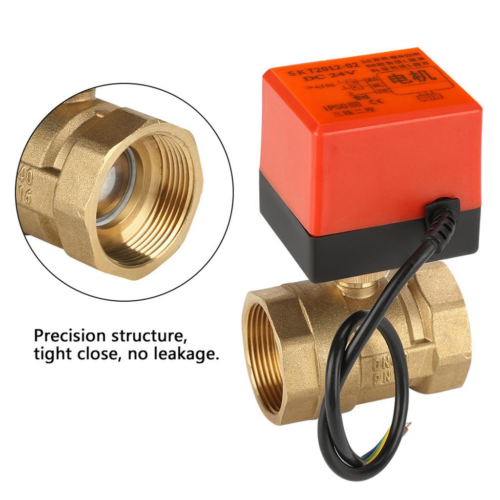 DC 24V 2 Way 3 Wire Brass Motorized Ball Valve Electrical Valve DN40 G1 1 2