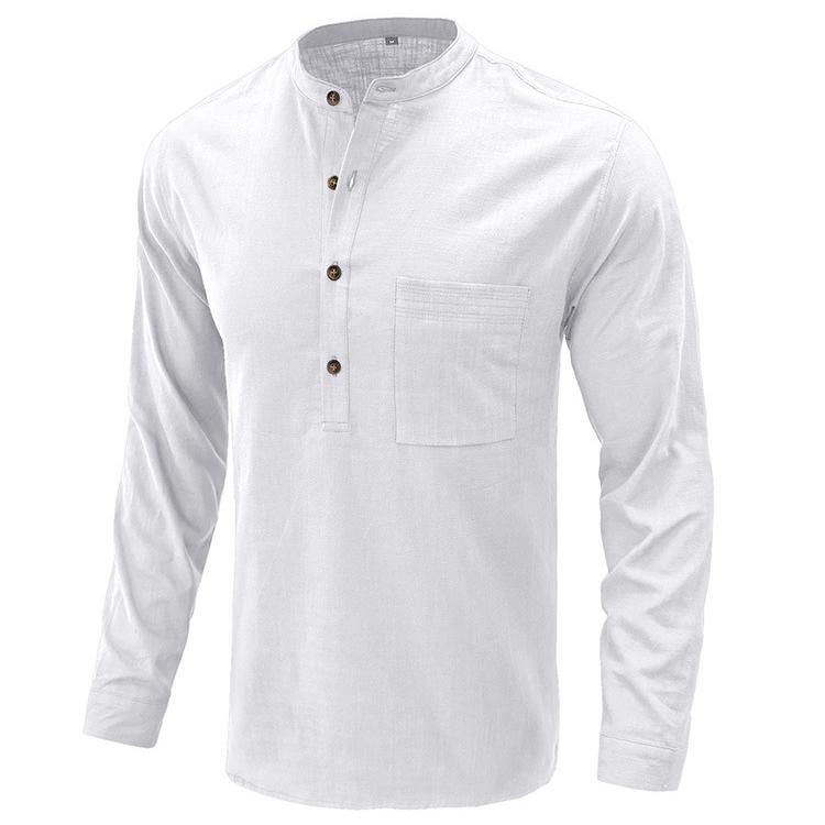 Осенне-зимняя хлопково-льняная рубашка с длинными рукавами, мужская свободная льняная рубашка M