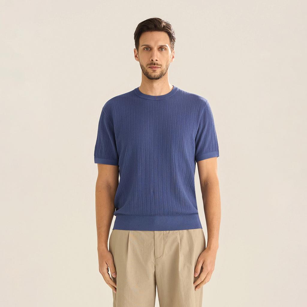 FERRAROMILANO Cotton Round Short Sleeve Knit D/Blue (Am0Gtsr20145)