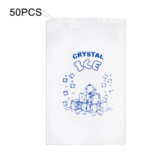 50Pcs Ice Bag Drawstring Clear Printed Heavy-Duty Large Capacity Multi-Use Transparent Ice Cube Holder Home Supplies